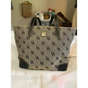 Vintage Dooney and Bourke Signature East West Shopper Tote Black Leather Canvas